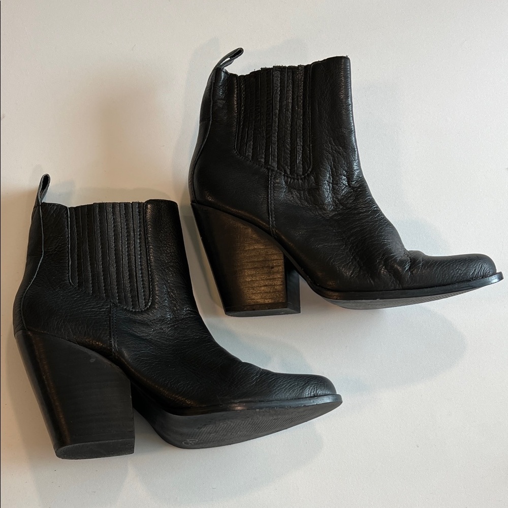 Rebel‎ - Black Leather Ankle Boots, Rockabilly Western Style, 6.5